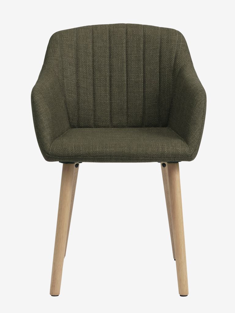 Dining chair ADSLEV olive green fabric/oak colour