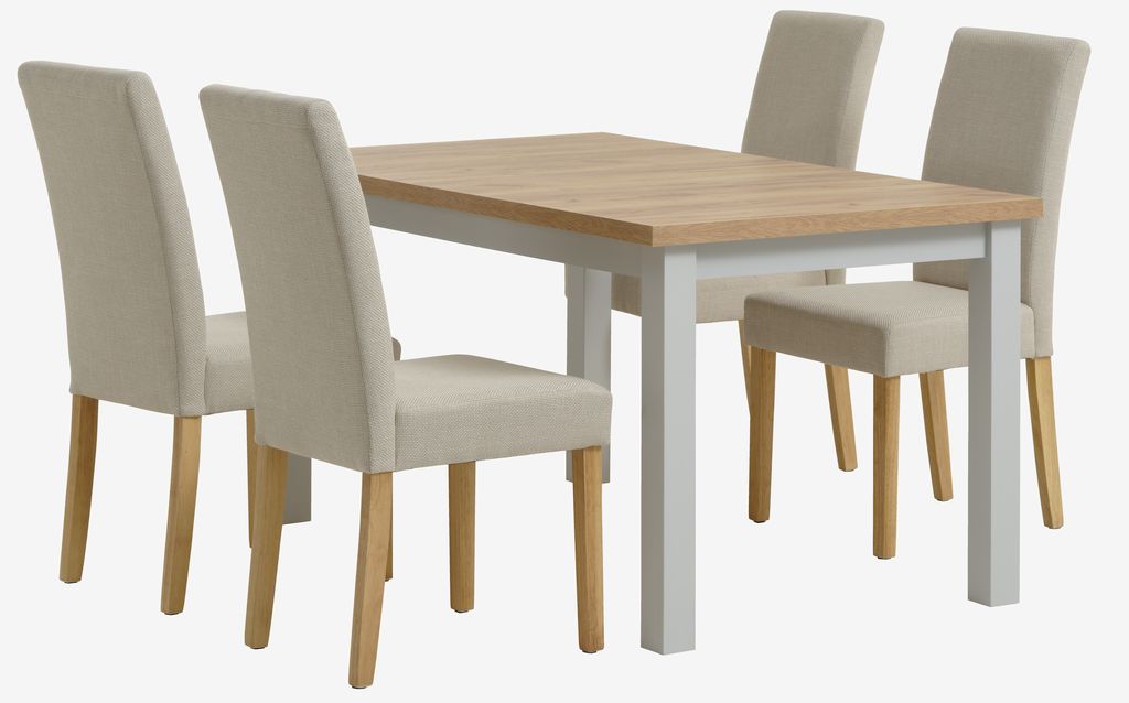 MARKSKEL L150/193 table l.grey + 4 TUREBY chairs beige