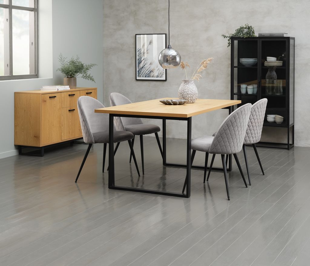 AABENRAA L160 table oak + 4 KOKKEDAL chairs grey velvet