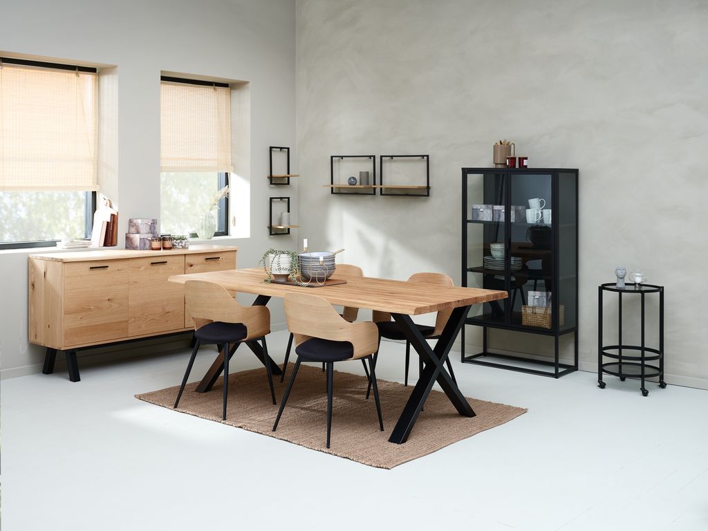 Dining table ROSLEV 95x200 natural oak/black