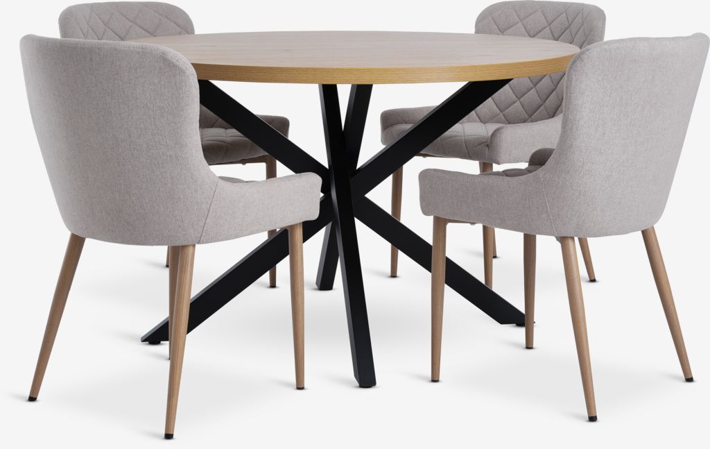 NORTOFT D120 table oak + 4 BELLINGE chairs sand/oak