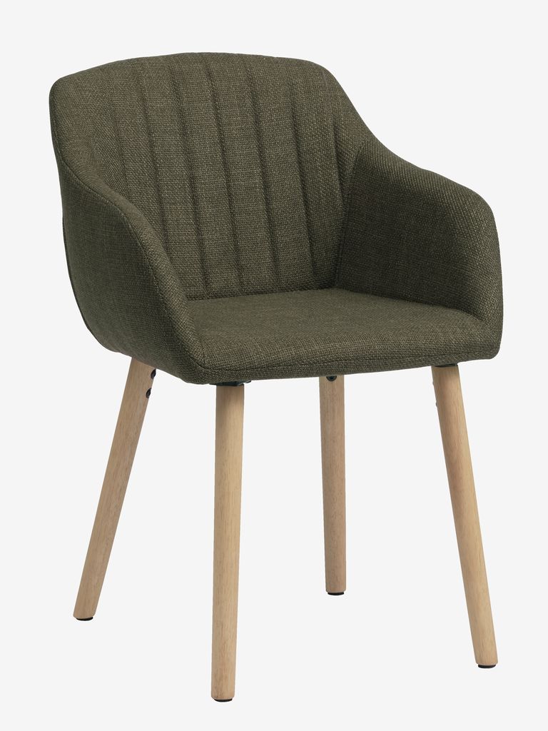 Dining chair ADSLEV olive green fabric/oak colour