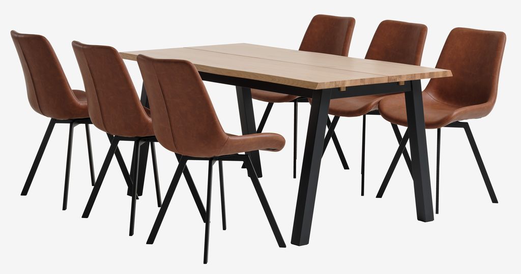 SKOVLUNDE L160 table natural oak+4 HYGUM chairs cognac