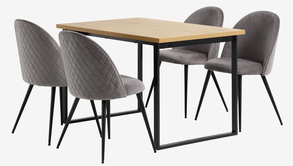 AABENRAA L120 table oak + 4 KOKKEDAL chairs grey velvet