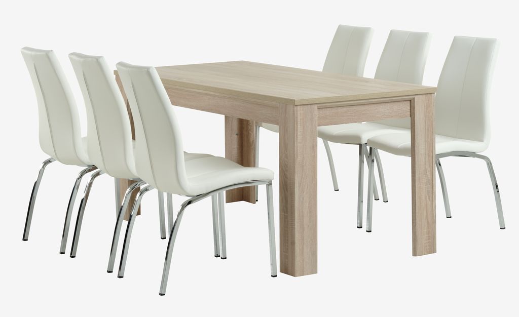 HASLUND L160 table oak + 4 HAVNDAL charis white