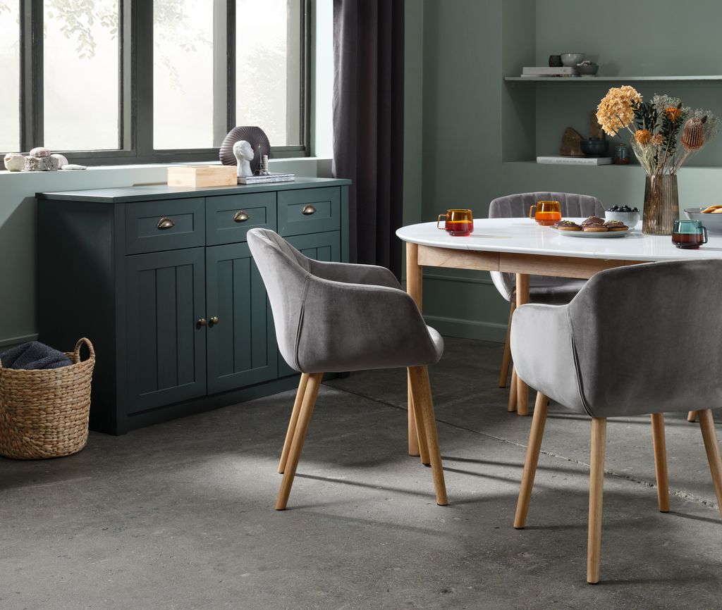 Dining chair ADSLEV grey velvet/natural