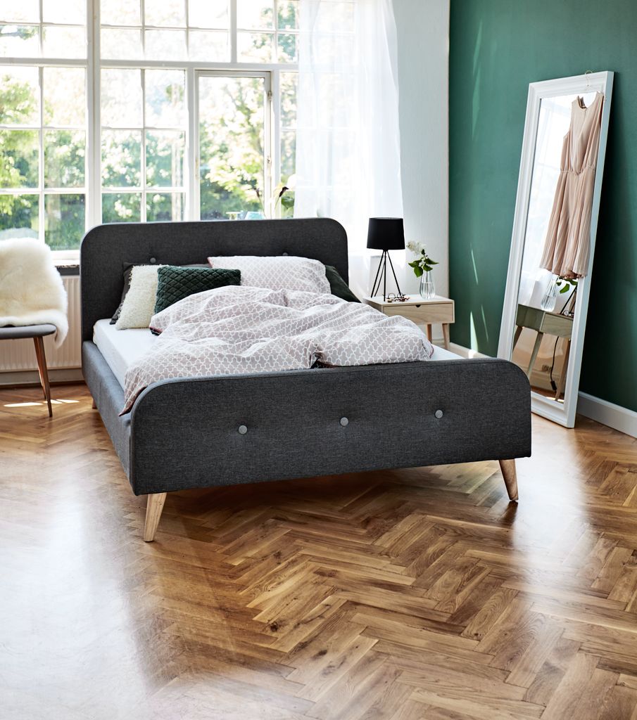 Bed frame KONGSBERG Double grey fabric