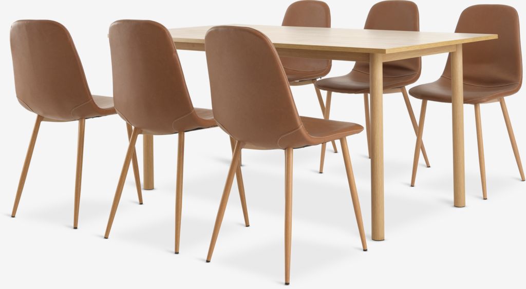 ALSTED L160 table oak + 4 JONSTRUP chairsu00a0cognac/oak