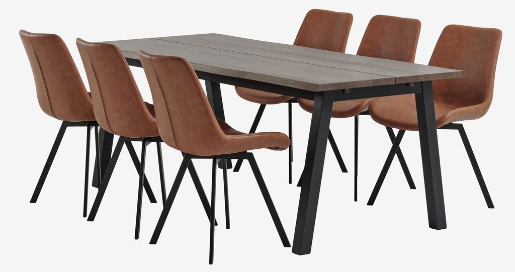 SKOVLUNDE L200 table dark oak + 4 HYGUM chairs cognac