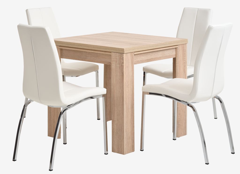 HASLUND L80/160 table oak + 4 HAVNDAL chairs white