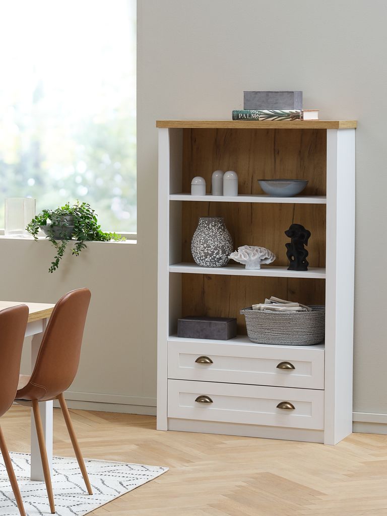 Bookcase MARKSKEL 2 drawers white/oak colour