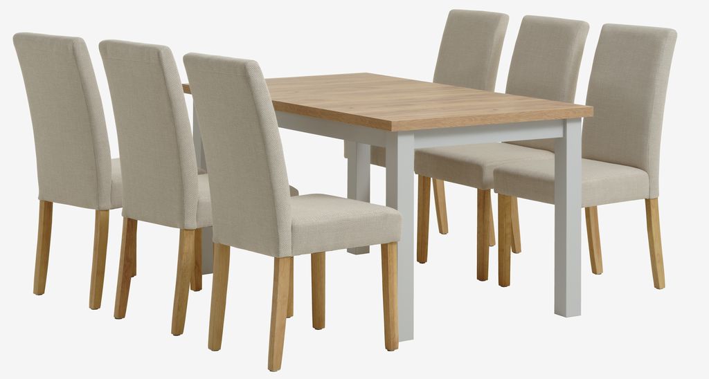 MARKSKEL L150/193 table l.grey + 4 TUREBY chairs beige