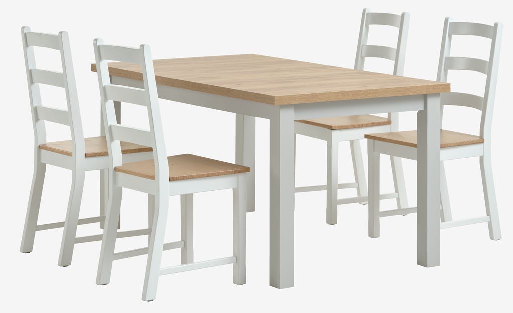 MARKSKEL L150/193 table l.grey + 4 VISLINGE chairs natural