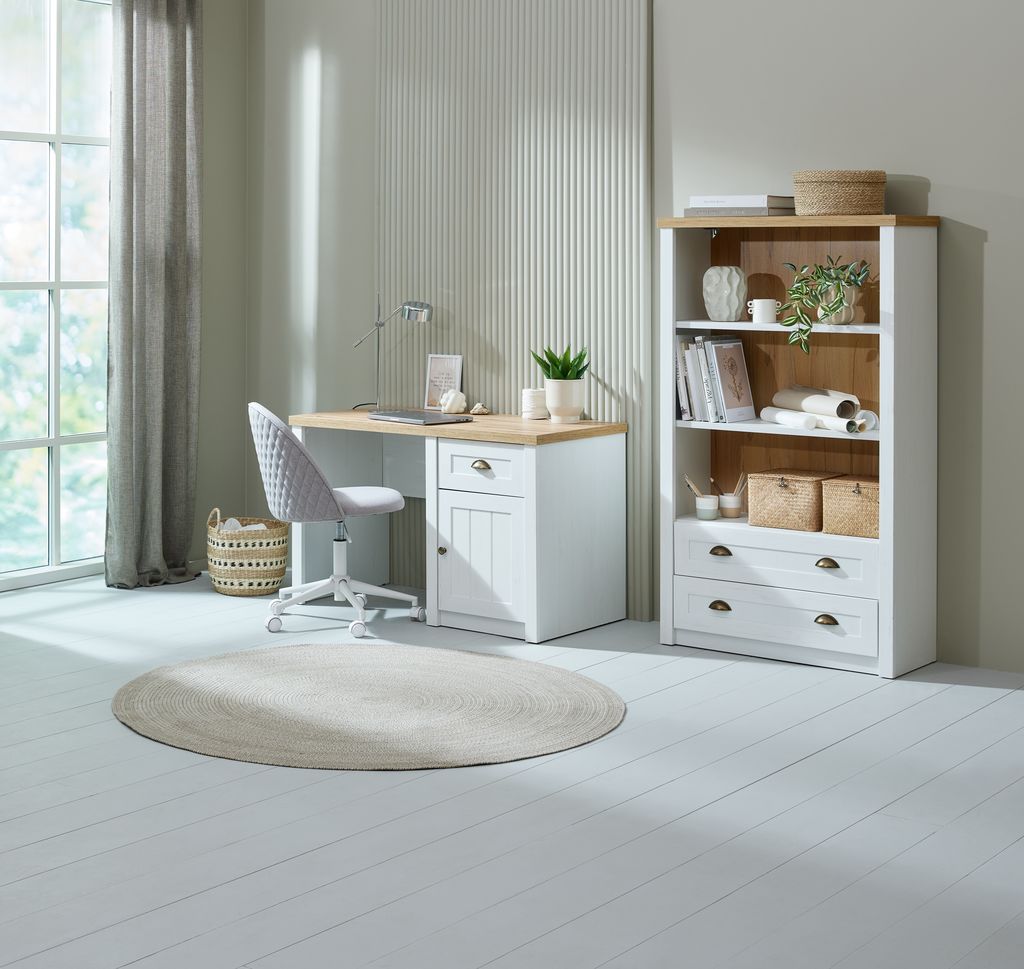 Desk MARKSKEL 60x120 1 door 1 drawer white/oak colour