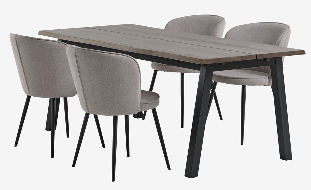 SKOVLUNDE L200 table dark oak + 4 RISSKOV chairs l.grey