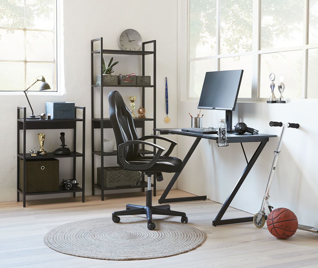 Gaming desk HALSTED 60x120 w/cup+headphone holder black