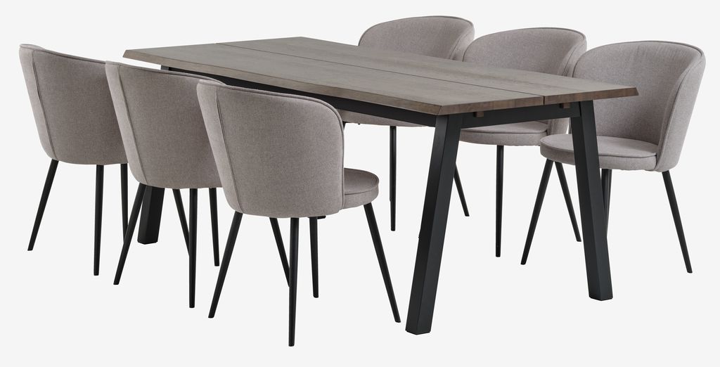 SKOVLUNDE L200 table dark oak + 4 RISSKOV chairs l.grey