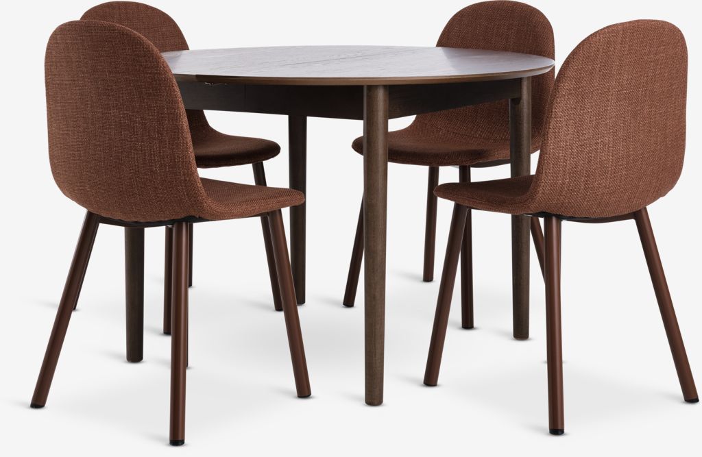 MARSTRAND D110 table dark oak + 4 EJSTRUP chairs terracotta