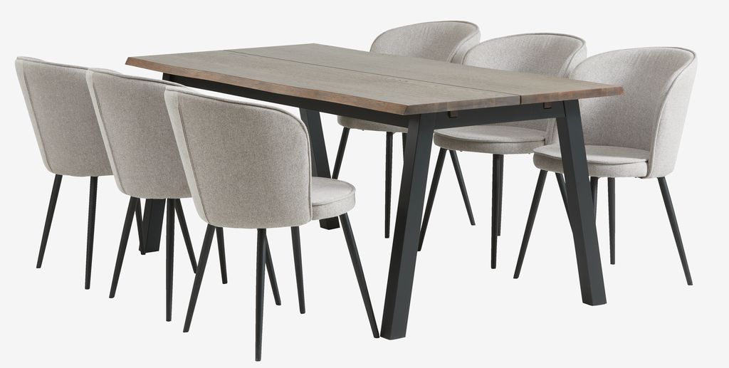 SKOVLUNDE L200 table dark oak + 4 RISSKOV chairs l.grey