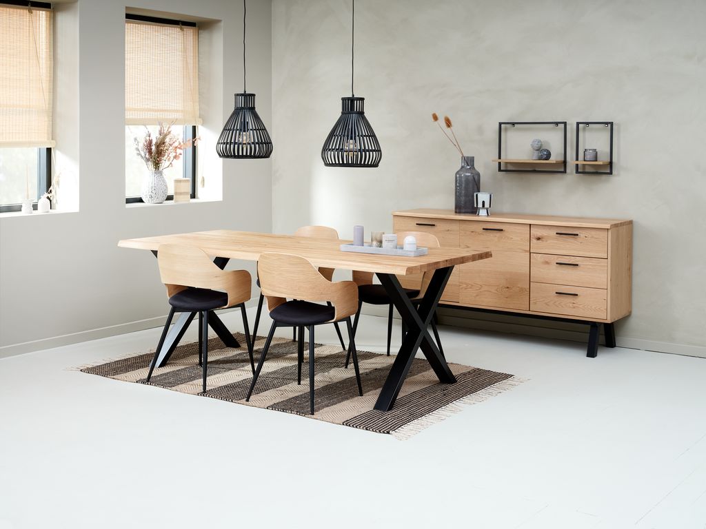 Dining table ROSLEV 95x200 natural oak/black