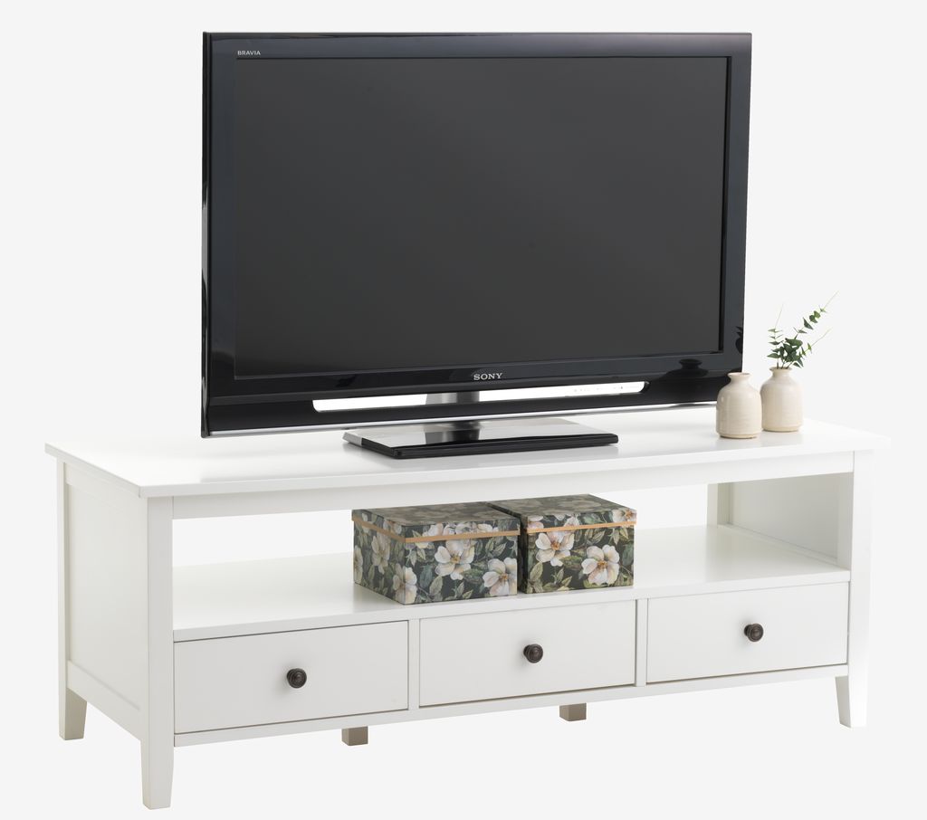TV bench NORDBY 3 drawers white