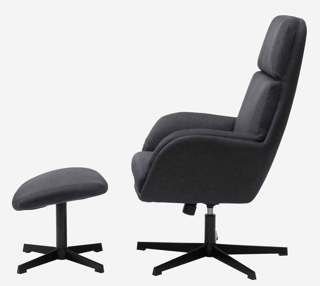 Armchair w/footstool TANKEDAL dark grey fabric