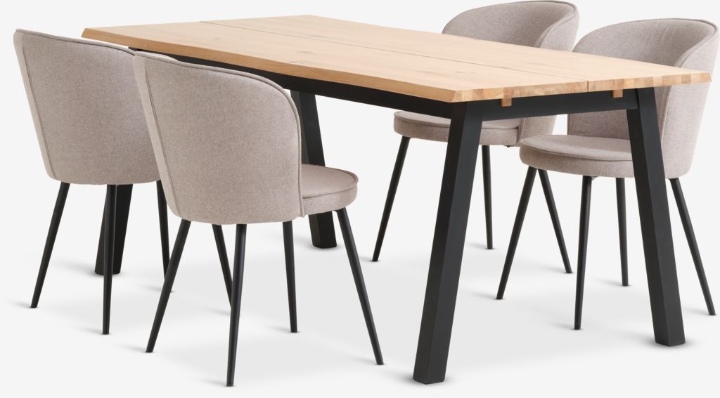 SKOVLUNDE L200 table natural oak + 4 RISSKOV chair l.grey