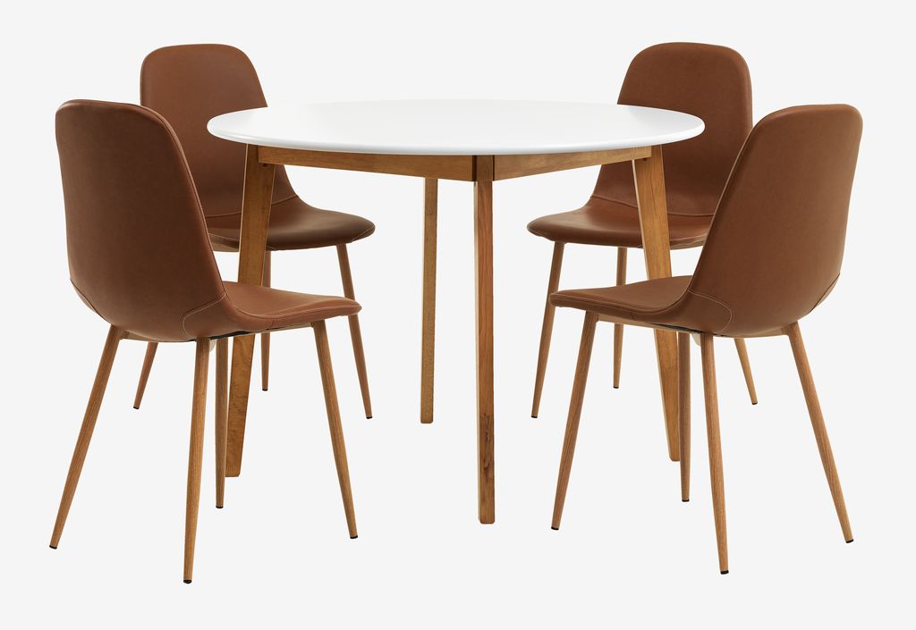 JEGIND D105 table white + 4 JONSTRUP cognac/oak chairs