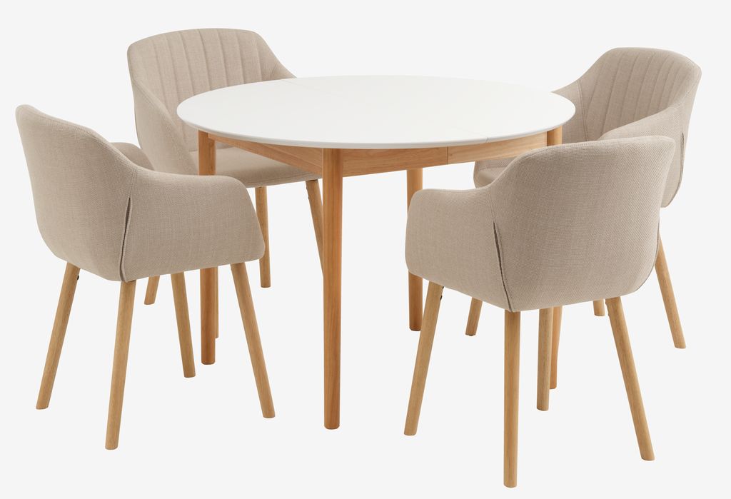 MARSTRAND D110 table white + 4 ADSLEV chairs beige