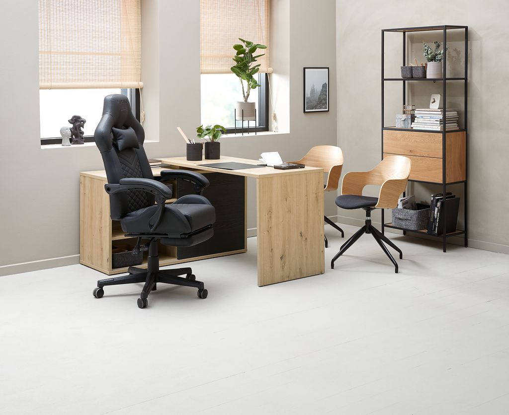 Gaming chair HALLUM w/leg support black faux leather