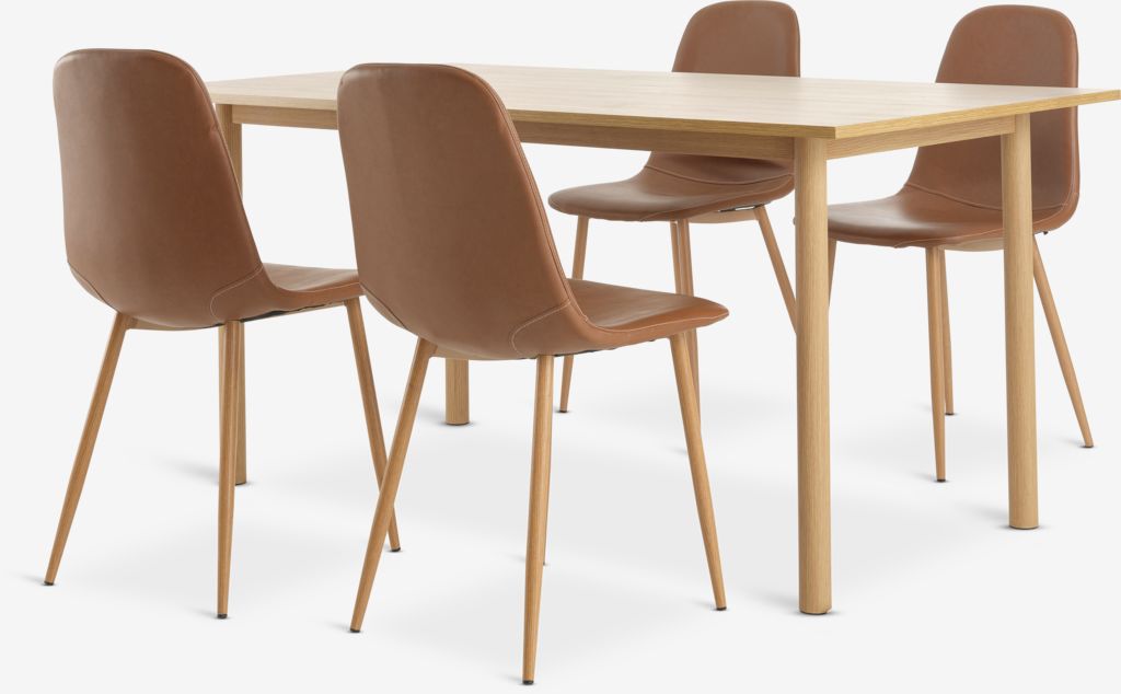 ALSTED L160 table oak + 4 JONSTRUP chairsu00a0cognac/oak