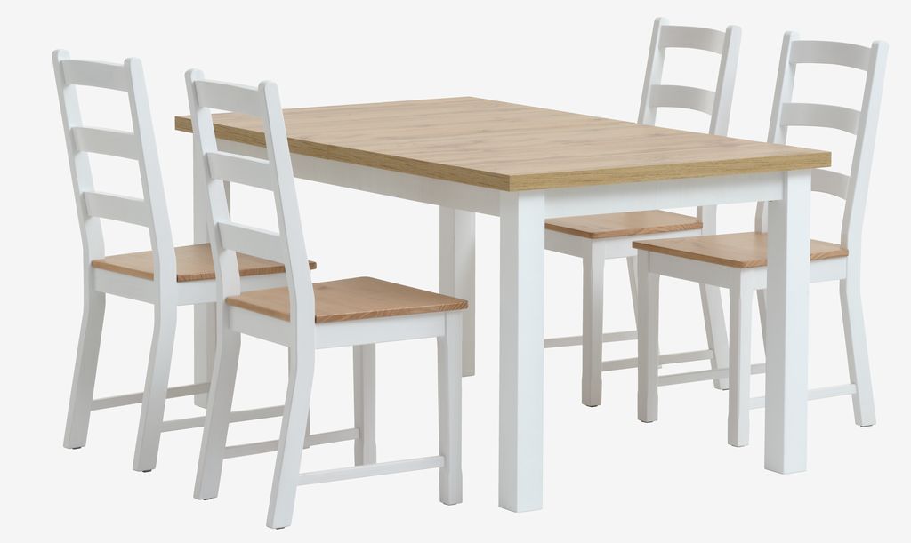 MARKSKEL L150/193 table white/oak + 4 VISLINGE chairs