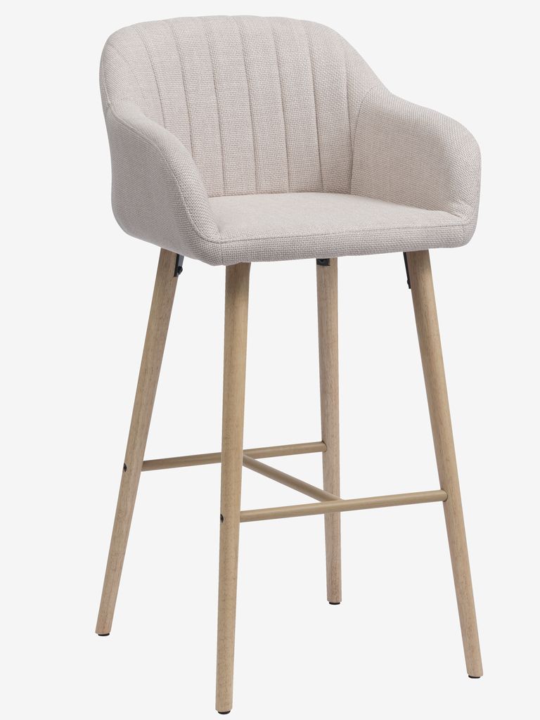 Bar stool ADSLEV beige fabric/oak colour
