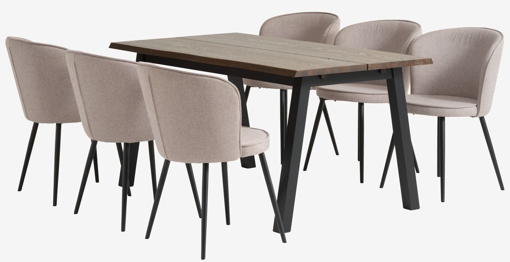 SKOVLUNDE L160 table dark oak + 4 RISSKOV chairs light grey