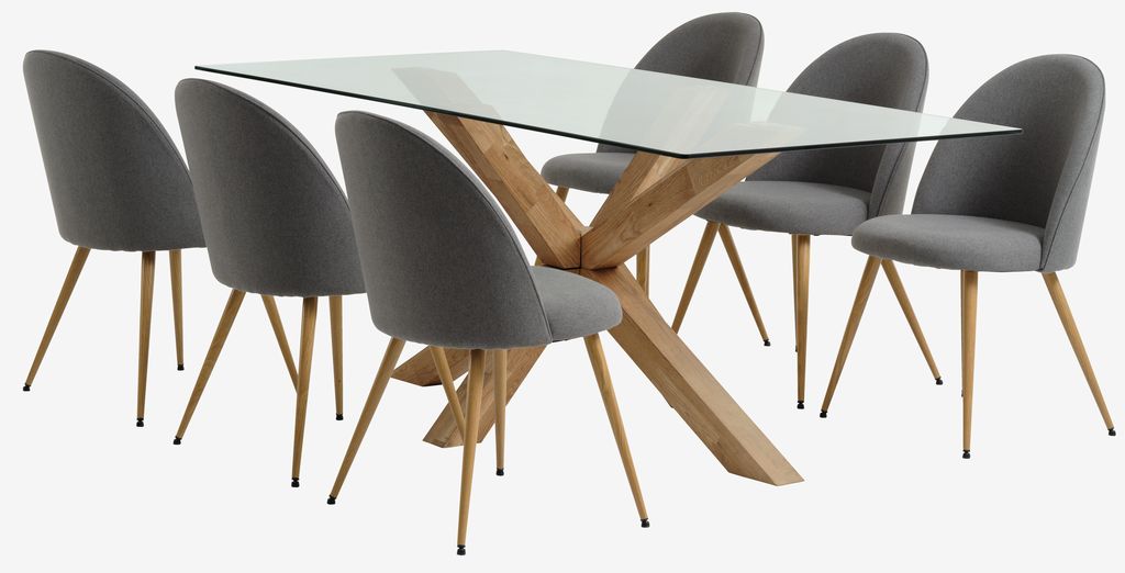 AGERBY L190 table oak + 4 KOKKEDAL chairs grey/oak