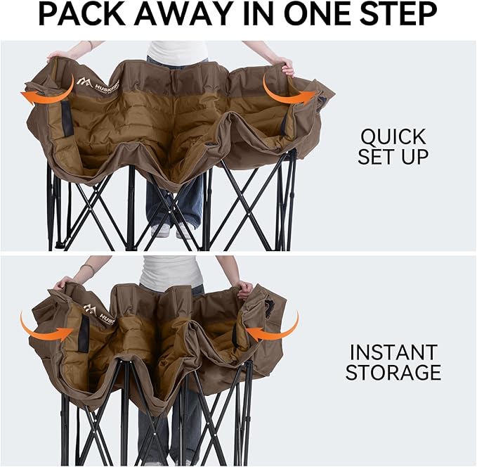 3-person camping chair, foldable double camping chairs, portable, extra-large double-person sofa, soft cushioned camping chair, heavy-duty camping sofa, suitable for adults for outdoor use on grass, comes with two cup holders and a carrying bag.