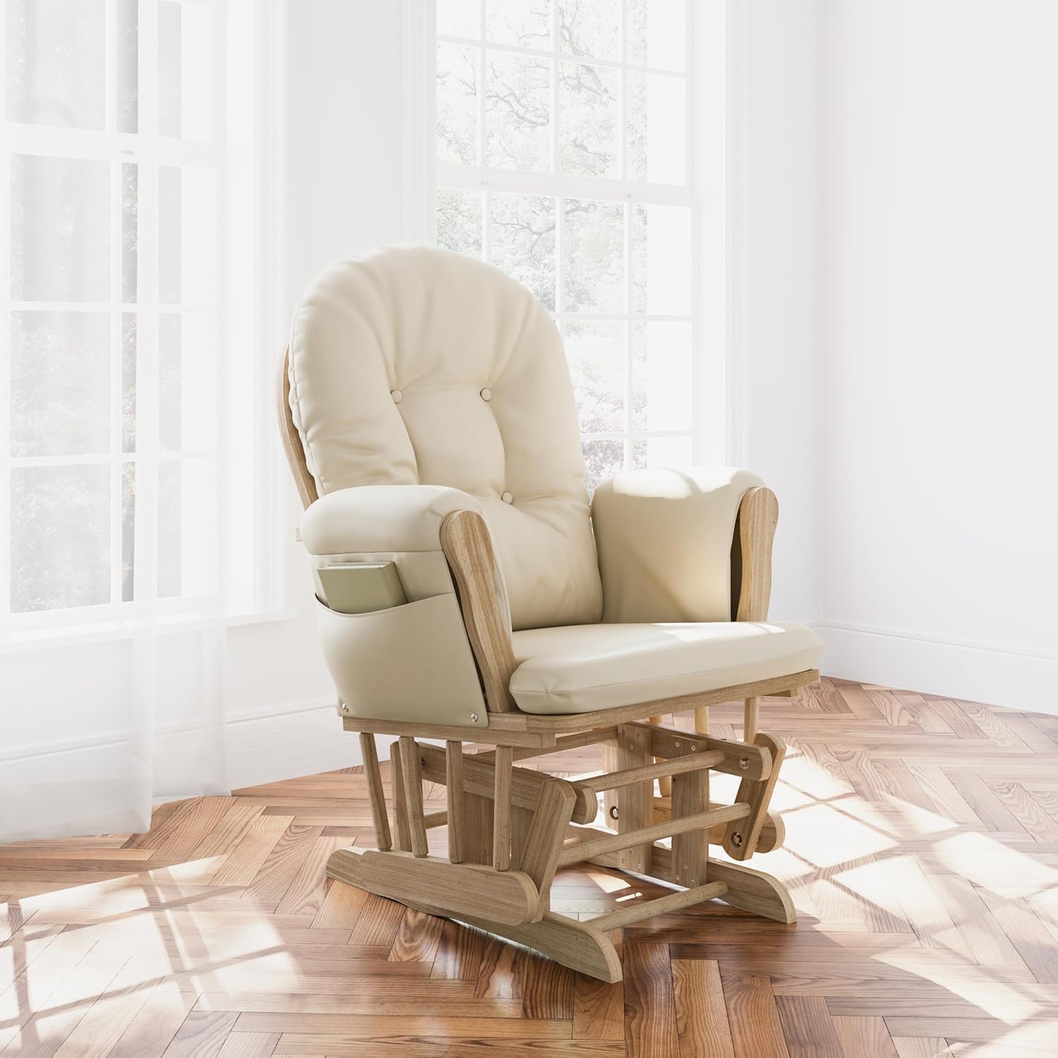 Advanced circular glider and the GREENGUARD Gold Certified baby glider. Made of solid wood, with smooth sliding baby seat and footrest. Award-winning