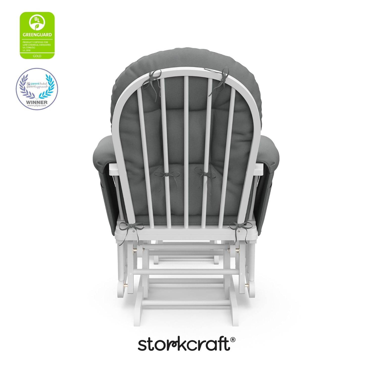 Advanced circular glider and the GREENGUARD Gold Certified baby glider. Made of solid wood, with smooth sliding baby seat and footrest. Award-winning