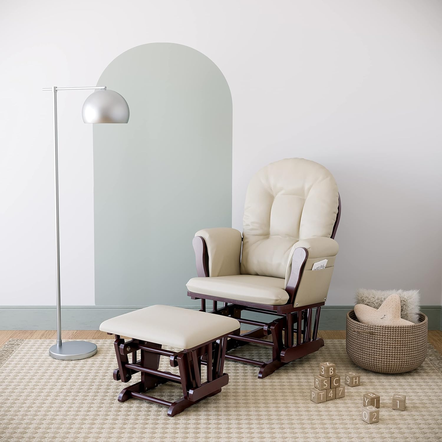 Advanced circular glider and the GREENGUARD Gold Certified baby glider. Made of solid wood, with smooth sliding baby seat and footrest. Award-winning