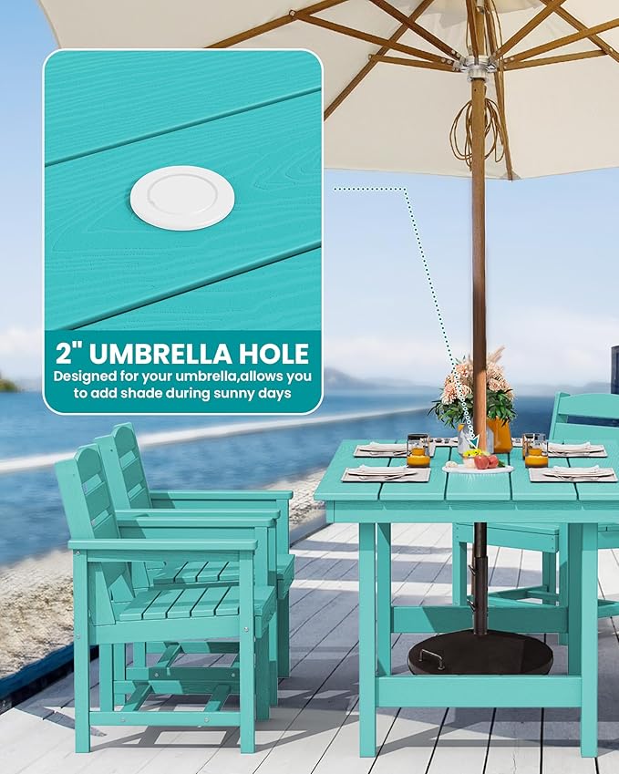 SERWALL 7-piece outdoor patio dining set, outdoor HDPE dining furniture set with umbrella holes and a hollow tabletop and 6 chairs