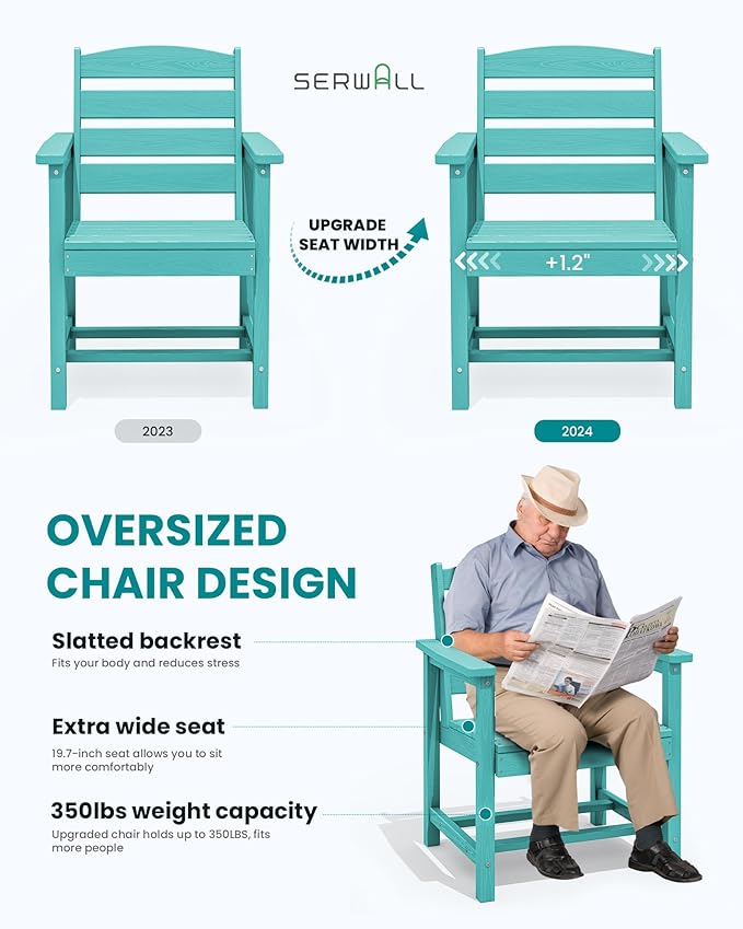 SERWALL 7-piece outdoor patio dining set, outdoor HDPE dining furniture set with umbrella holes and a hollow tabletop and 6 chairs