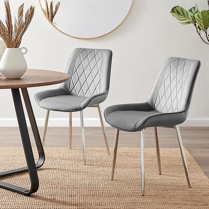 Furniturebox Dining Chair Set - 2 Pieces - Pesaro Black Velvet Silver Chrome Metal Legs Modern Luxury Restaurant Kitchen Chair