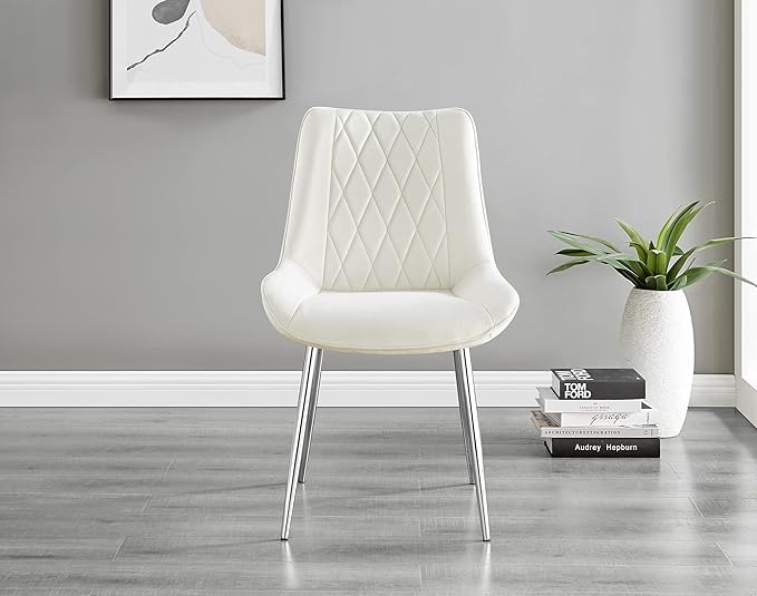 Furniturebox Dining Chair Set - 2 Pieces - Pesaro Black Velvet Silver Chrome Metal Legs Modern Luxury Restaurant Kitchen Chair