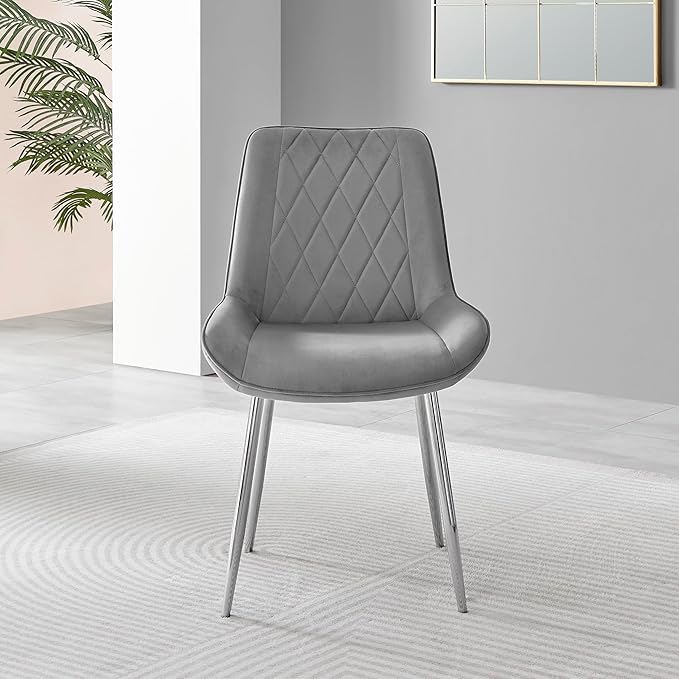 Furniturebox Dining Chair Set - 2 Pieces - Pesaro Black Velvet Silver Chrome Metal Legs Modern Luxury Restaurant Kitchen Chair