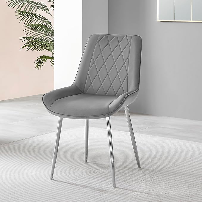 Furniturebox Dining Chair Set - 2 Pieces - Pesaro Black Velvet Silver Chrome Metal Legs Modern Luxury Restaurant Kitchen Chair