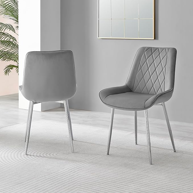 Furniturebox Dining Chair Set - 2 Pieces - Pesaro Black Velvet Silver Chrome Metal Legs Modern Luxury Restaurant Kitchen Chair