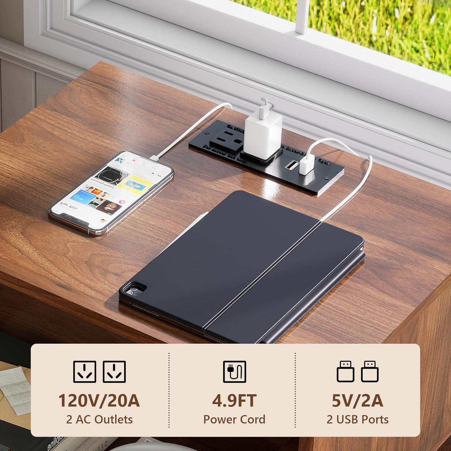 Bedside cabinet set 2, recessed bedside cabinet with charging station, wooden bedside cabinet with drawers and storage shelves, modern bedside cabinet for bedroom, sofa, office, walnut wood