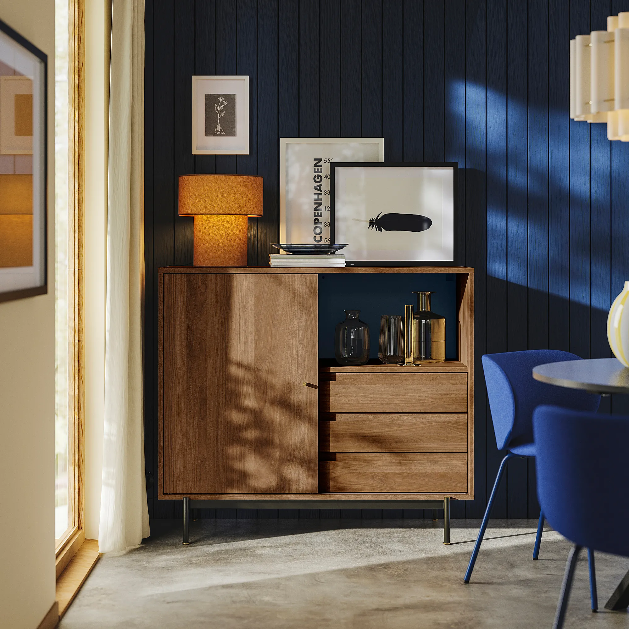 Storage cabinet, brown walnut wood grain, 118x49x103 cm