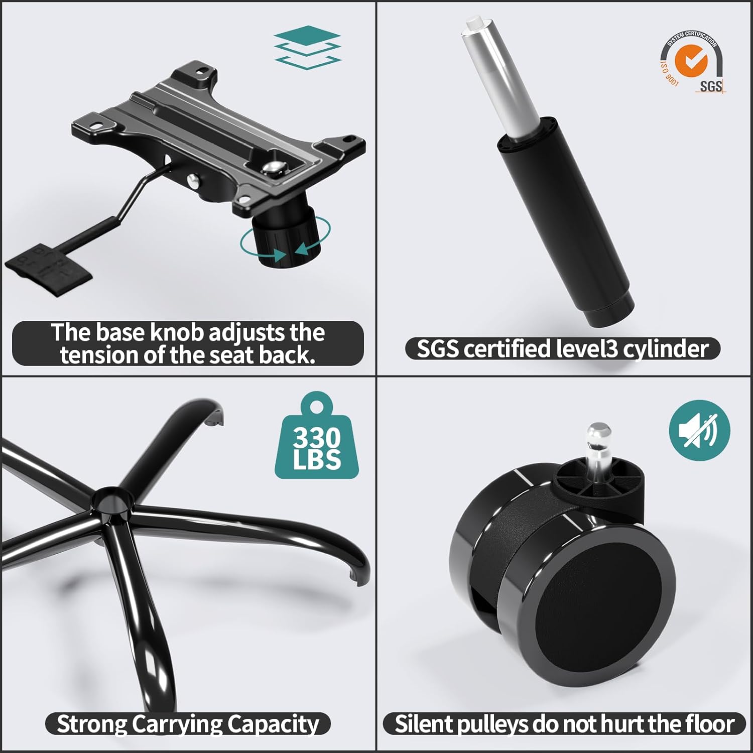 TRALT office chair ergonomic desk chair, 300 pounds (approximately 149.7 kilograms) household mesh office desk chair with wheels, comfortable gaming chair, long-lasting high-back office chair (black)