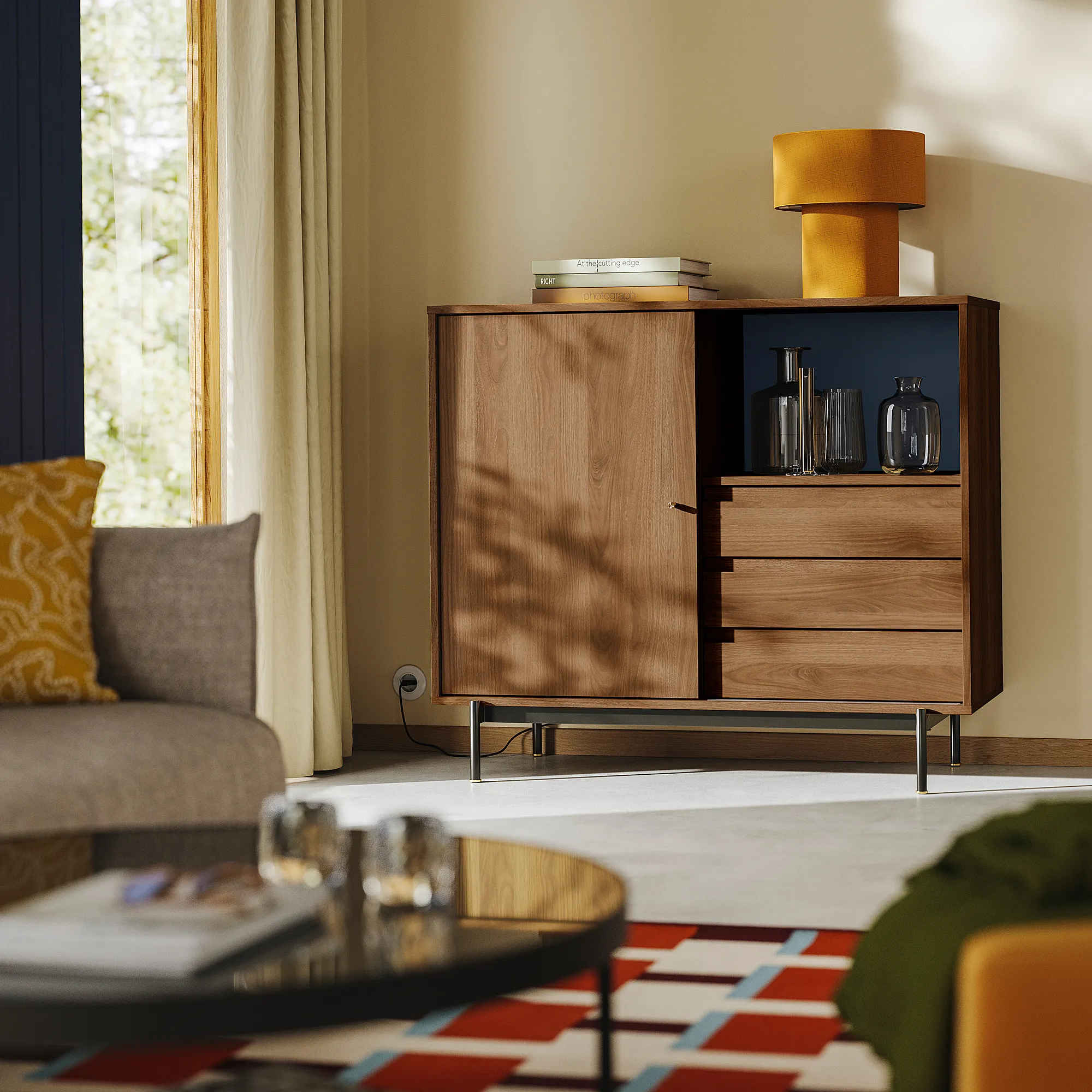 Storage cabinet, brown walnut wood grain, 118x49x103 cm